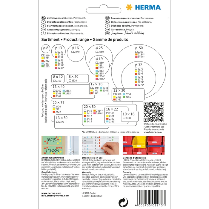 Herma Vielzwecketiketten, 8mm, weiß, 32 Blatt (5632 Etiketten)