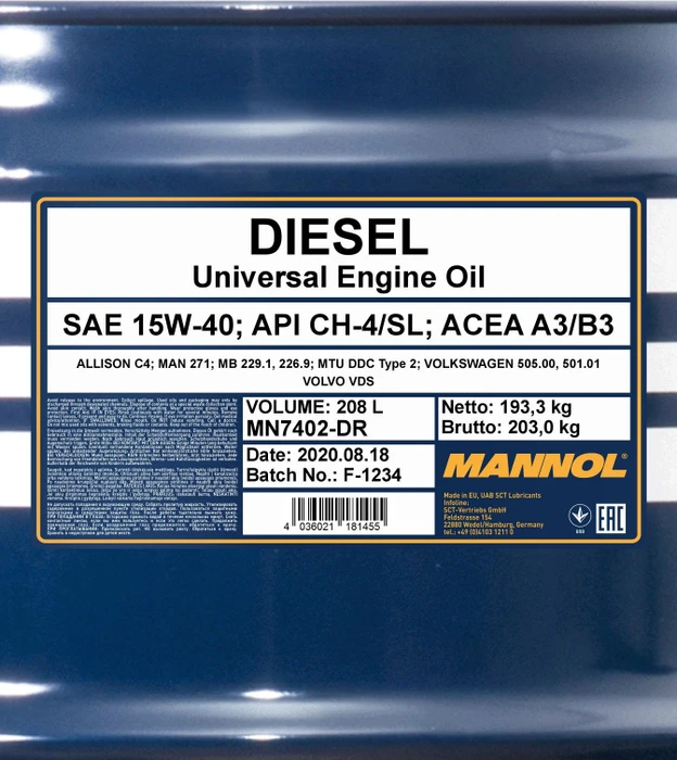 Mannol Diesel 15W-40 208l