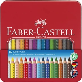 Faber-Castell Jumbo Grip Buntstift sortiert, Metalletui, 16er-Set