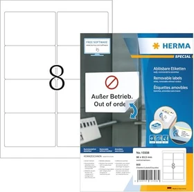 Herma Adressetiketten, 96x63.5mm, ablösbar, weiß, matt, 100 Blatt (800 Etiketten)