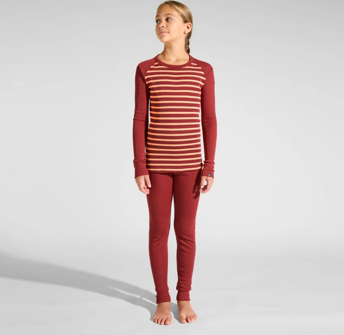 Odlo Active Warm Eco Stripes Funktionsshirt langarm spiced apple/live wire (Junior)