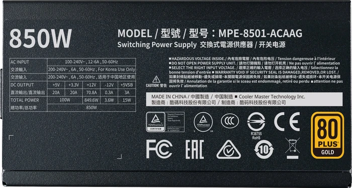 Cooler Master MWE Gold V2 Full Modular 850W, ATX 2.52
