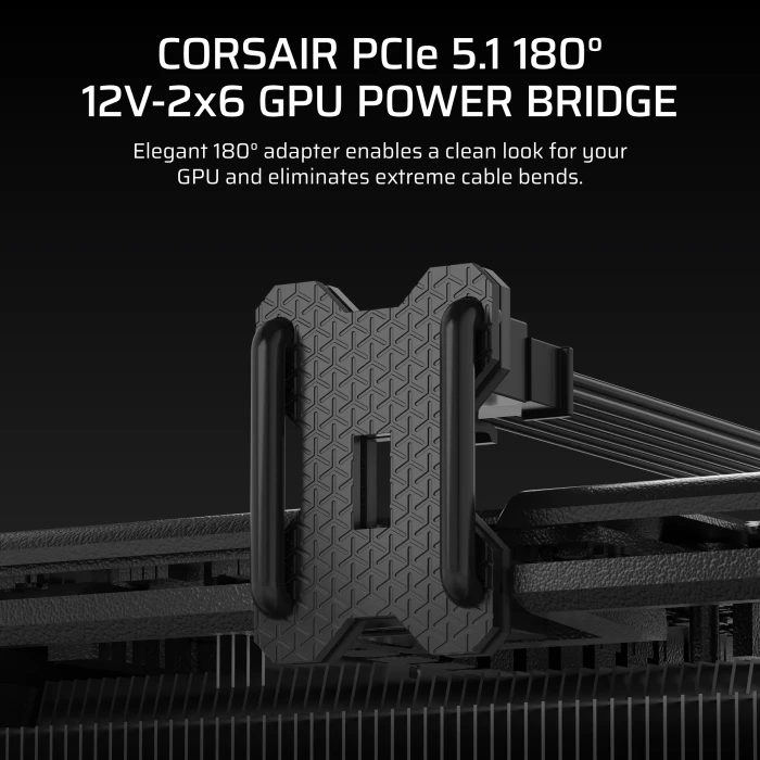 Corsair 12V-2x6 Winkeladapter 180°, PCIe 5.1 GPU Power Bridge, Stil B, Sense Pins außen, schwarz