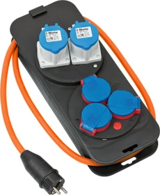 Brennenstuhl Camping-Stromverteiler mit Schuko-Stecker, 2x CEE 230V, 3x Schuko, IP44, 5-fach, 1.5m