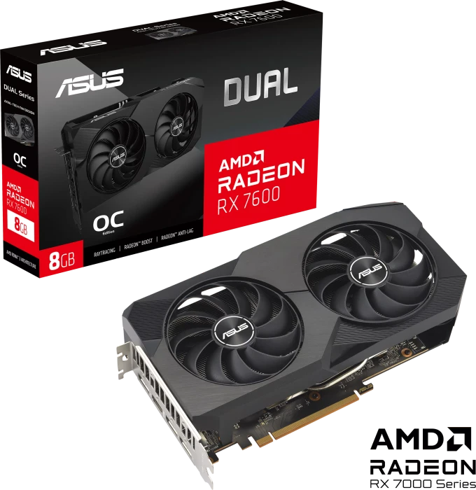 ASUS Dual Radeon RX 7600 OC, DUAL-RX7600-O8G, 8GB GDDR6, HDMI, 3x DP