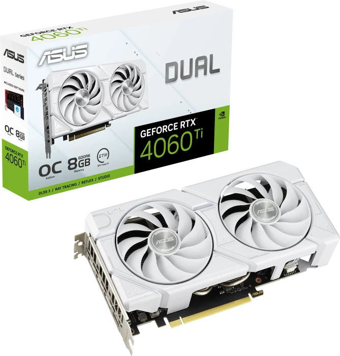 ASUS Dual GeForce RTX 4060 Ti EVO White OC, DUAL-RTX4060TI-O8G-EVO-WHITE, 8GB GDDR6, HDMI, 3x DP