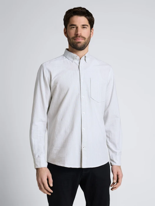 Tom Tailor Regular Fit Logo-Stickerei Hemd langarm greyish green stripe (Herren)