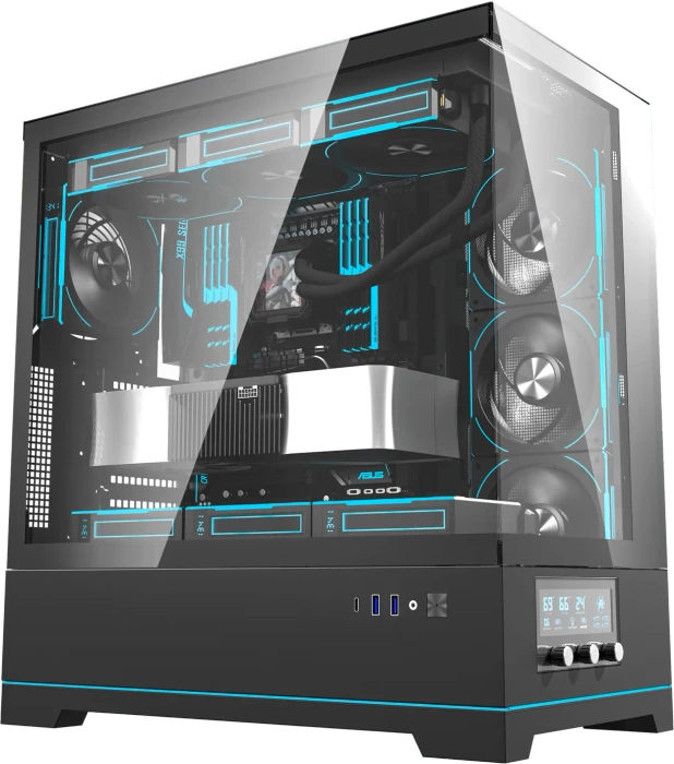 DarkFlash DY451 Pro Black, ohne Lüfter, Glasfenster