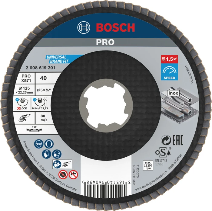 Bosch Professional X-LOCK X571 Best for Metal Fächerschleifscheibe gewinkelt K40, 125x22.23mm, 1 Stück