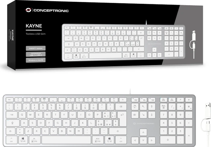 Conceptronic KAYNE02WIT Slim-Tastatur, weiß, USB, IT