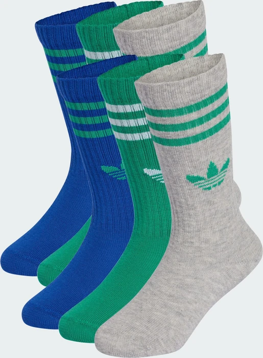 adidas 3-Streifen Crew Socken medium grey heather/royal. blue/court green, 6 Paare (Junior)