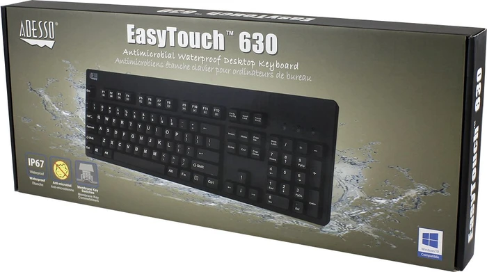 Adesso EasyTouch 630UB antimikrobielle Tastatur, schwarz, PS/2 & USB, US