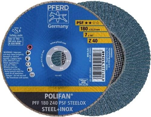 Pferd PFF 180 Z 40 PSF STEELOX POLIFAN Fächerschleifscheibe K40, 180x22.23mm, 10 Stück