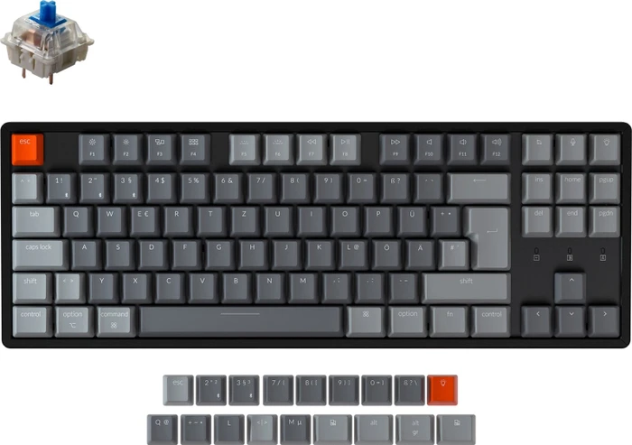 Keychron K8, 80% TKL, Aluminium, LEDs RGB, hot-swap, schwarz, Gateron BLUE, USB/Bluetooth, DE