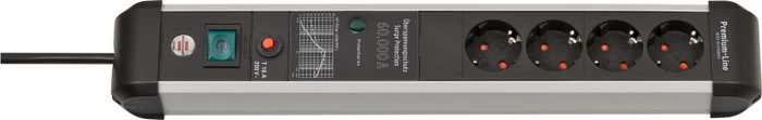 Brennenstuhl Premium-Protect-Line 60000A, 4-fach, 3m, silber/schwarz