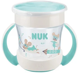 NUK Mini Magic Cup Trinkbecher mit Trinkrand und Deckel, 6+M, 160ml, maus türkis