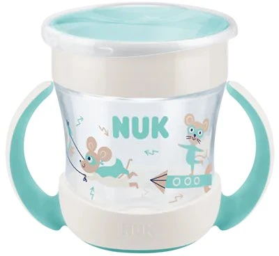 NUK Mini Magic Cup Trinkbecher mit Trinkrand und Deckel, 6+M, 160ml, maus türkis