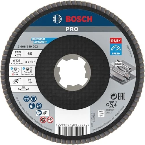 Bosch Professional X-LOCK X571 Best for Metal Fächerschleifscheibe gewinkelt K60, 125x22.23mm, 1 Stück