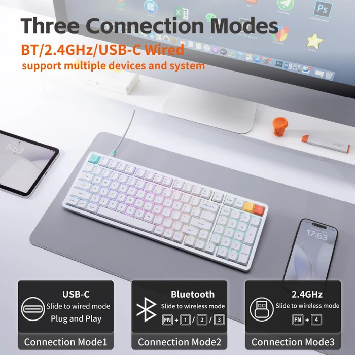 NuPhy Air100 V3 Mac/PC, Nova White, weiß/silber, hot-swap, Low-Profile Red nano, USB/Bluetooth, US