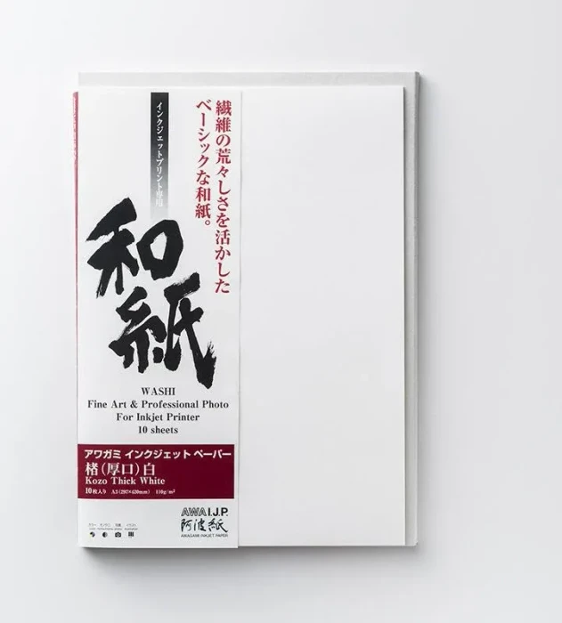 Awagami Kozo Thick White Kunstdruckpapier matt, 44", 110g/m², 15m