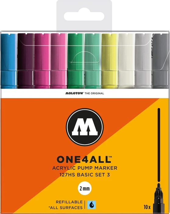 Molotow ONE4ALL 127HS 2mm Acrylmarker Basic-Set 3 sortiert, 10er-Set, Etui