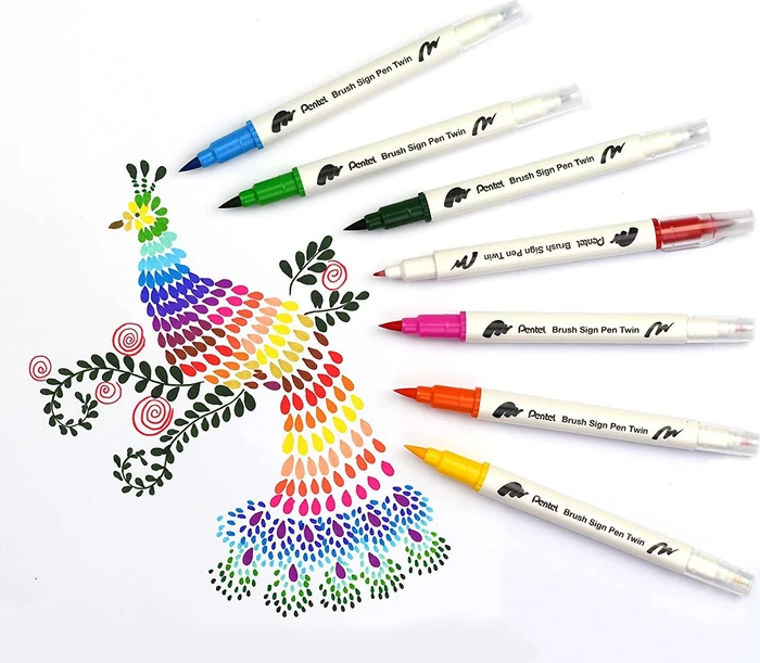 Pentel Brush Sign Pen Twin SESW30C sortiert, 6er-Set