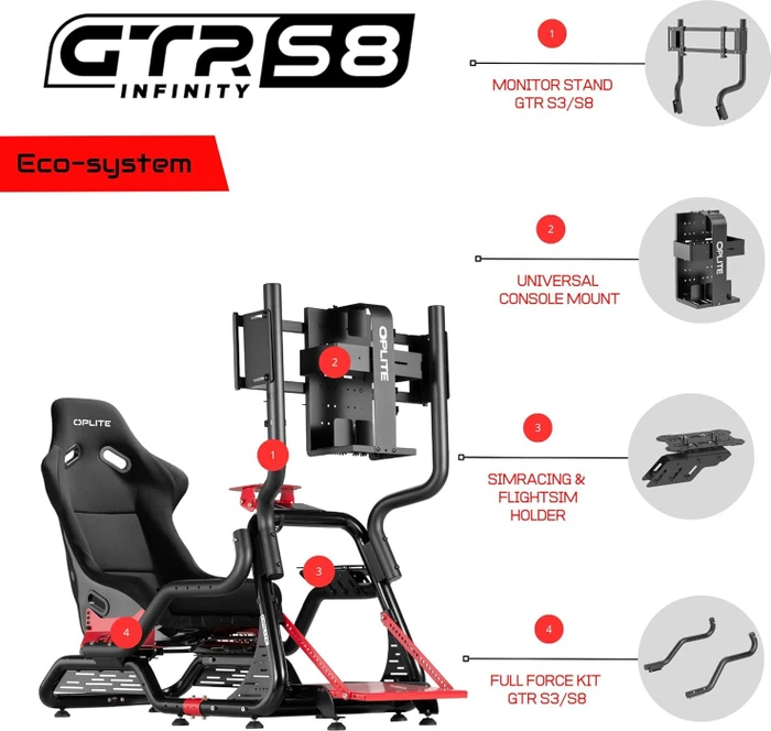 Oplite Cockpit GTR S8 Elite Red, schwarz/rot