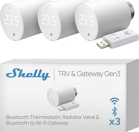Shelly Heizkörperthermostat, inkl. Shelly BLU Gen3 Gateway, Heizungssteuerung, 3er-Pack