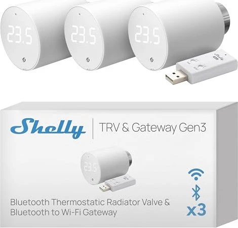 Shelly Heizkörperthermostat, inkl. Shelly BLU Gen3 Gateway, Heizungssteuerung, 3er-Pack