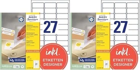 Avery-Zweckform Etiketten, 63.5x29.6mm, ablösbar, weiß, 100 Blatt (2700 Etiketten)
