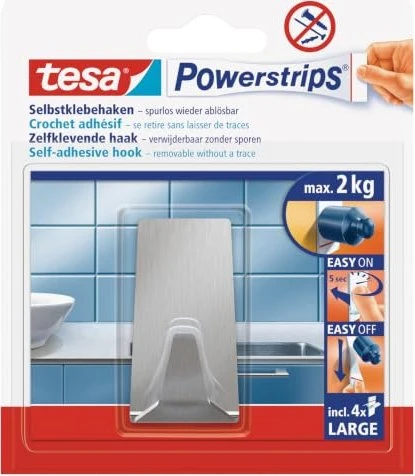 tesa Powerstrips Haken Metall large chrom, 1 Stück