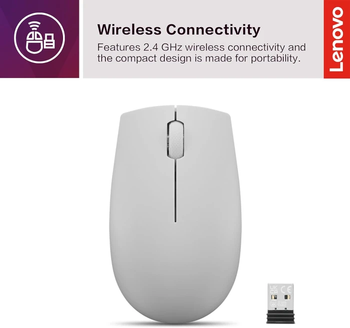 Lenovo 300 Wireless Compact Mouse Arctic Grey, USB