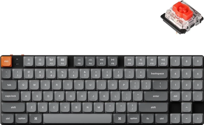 Keychron K13 Max, TKL+NUM, grau/orange, LEDs weiß, Gateron LOW PROFILE 2.0 RED, USB/Bluetooth, US