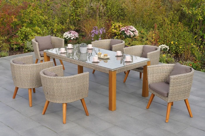 Gartenmöbel-Set beige, 7-tlg.