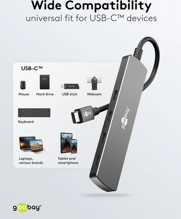 Wentronic goobay Slim 4-Port USB-Hub, 4x USB-C 3.0, USB-C 3.0 [Stecker]