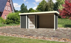 Karibu Schwandorf 3 Gartenhaus inkl. Anbau 2.8m + Rück- und Seitenwand terragrau