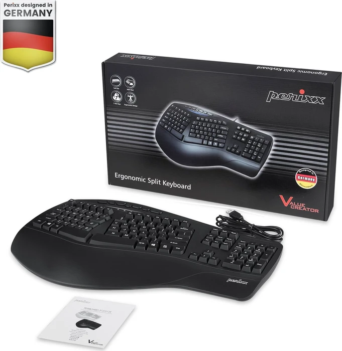 Perixx Periboard-312 Ergonomische Tastatur mit Hintergrundbeleuchtung, schwarz, USB, US