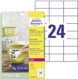 Avery-Zweckform Etiketten wetterfeste, 70x37mm, ablösbar, wetterfest, weiß, 20 Blatt (480 Etiketten)