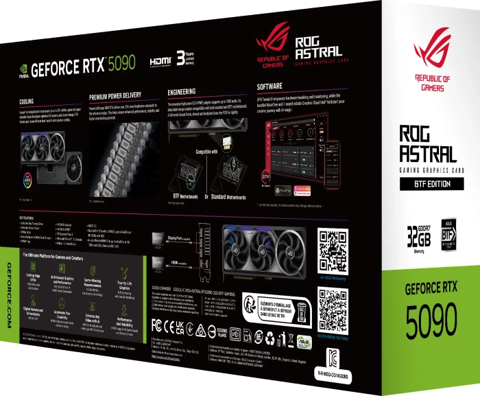 ASUS ROG Astral GeForce RTX 5090 BTF Edition, ROG-ASTRAL-RTX5090-32G-BTF-GAMING, 32GB GDDR7, 2x HDMI, 3x DP