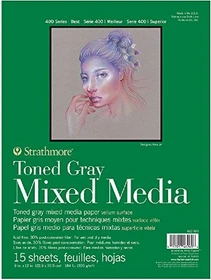 Strathmore 400 Series Toned Mixed Media Zeichenblock, 230x305mm, glatt, grau, 15 Blatt