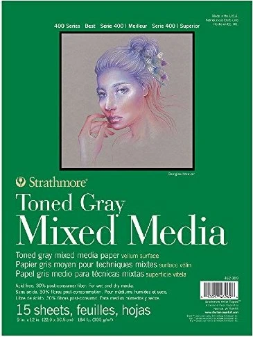 Strathmore 400 Series Toned Mixed Media Zeichenblock, 230x305mm, glatt, grau, 15 Blatt