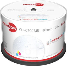 Primeon photo-on-disc ultragloss CD-R 80min/700MB, 52x, 50er Spindel, printable