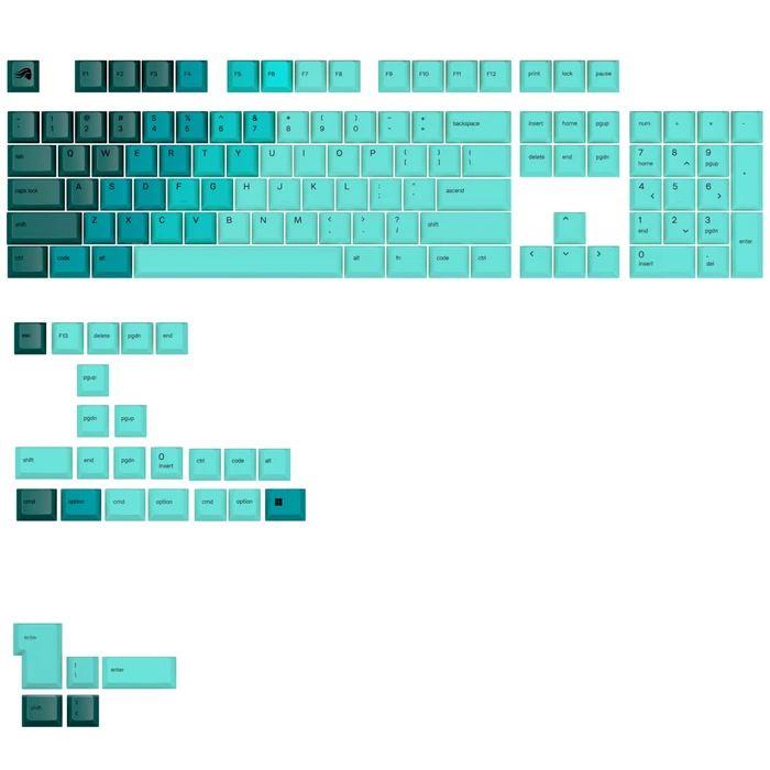 Glorious GPBT Gradient V2 Keycaps, Kunststoff (PBT), Rainforest, grün, 131 Tasten, ANSI-US