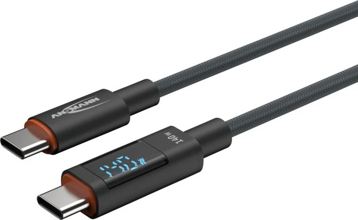 Ansmann USB-C Kabel, USB 2.0, 480Mb/s, 140W PD 3.1, USB-C Stecker auf USB-C Stecker, schwarz, 1.2m