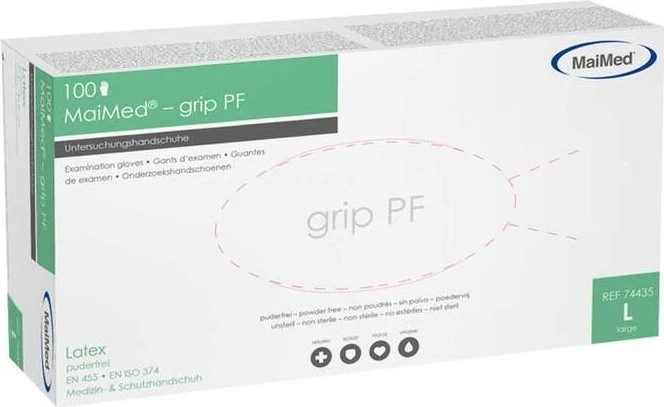 MaiMed Grip PF Latex unsteril Einweghandschuhe L, 100 Stück