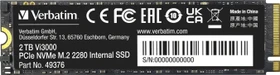Verbatim Vi3000 PCIe NVMe SSD 2TB, M.2 2280 / M-Key / PCIe 3.0 x4