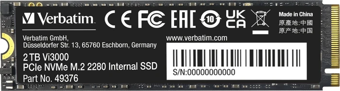 Verbatim Vi3000 PCIe NVMe SSD 2TB, M.2 2280 / M-Key / PCIe 3.0 x4