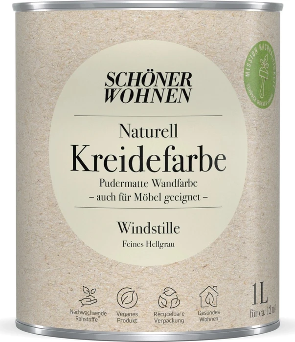 Schöner Wohnen Naturell Kreidefarbe innen windstille feines hellgrau, 1l