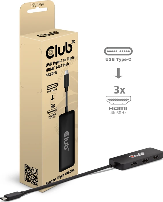 Club 3D Multi Stream Transport MST Hub, USB-C mit DisplayPort 2.1 auf 3x HDMI Adapter