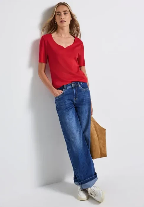 Street One Herzausschnitt T-Shirt kurzarm racing red (Damen)